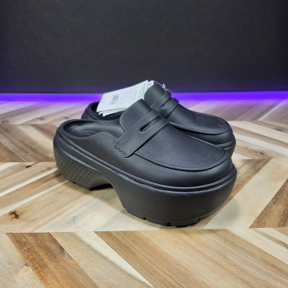 NEW Crocs Stomp Loafer Womens 7 Black Platform Slip On Shoes 209937-060
